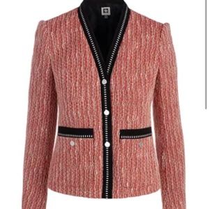 Anne Klein Women's V-Neck. Red Tweed Jacket with Pockets. Never worn